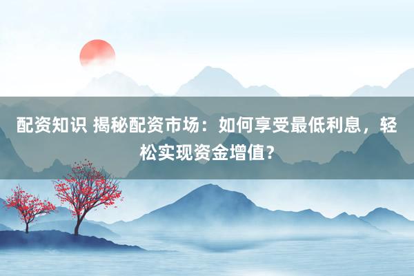 配资知识 揭秘配资市场：如何享受最低利息，轻松实现资金增值？