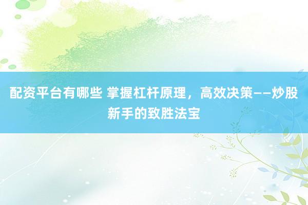 配资平台有哪些 掌握杠杆原理，高效决策——炒股新手的致胜法宝