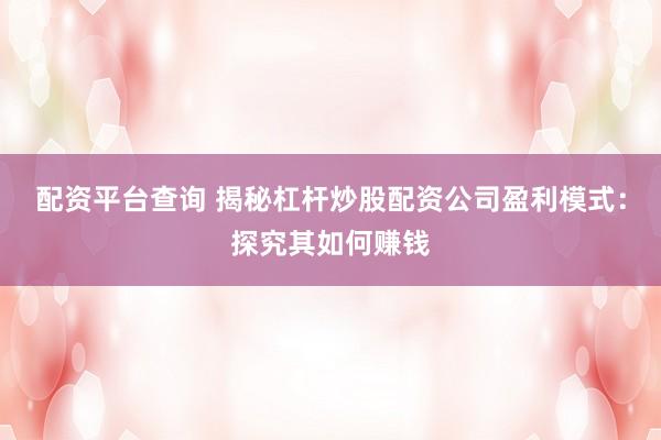 配资平台查询 揭秘杠杆炒股配资公司盈利模式：探究其如何赚钱