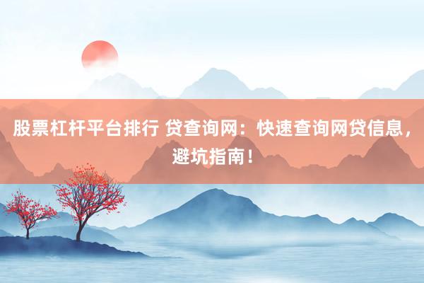 股票杠杆平台排行 贷查询网：快速查询网贷信息，避坑指南！