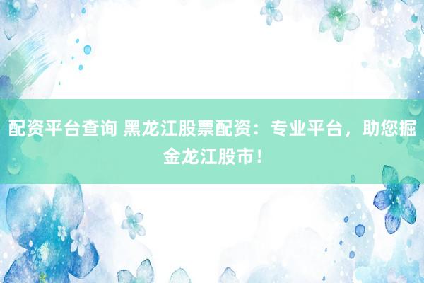 配资平台查询 黑龙江股票配资：专业平台，助您掘金龙江股市！