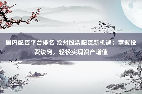 国内配资平台排名 沧州股票配资新机遇：掌握投资诀窍，轻松实现资产增值