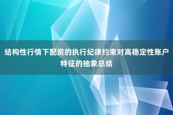 结构性行情下配资的执行纪律约束对高稳定性账户特征的抽象总结